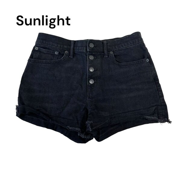 J Crew Women SZ 27 Black Denim high Rise Button Fly Short -Raw Hem - Picture 1 of 11